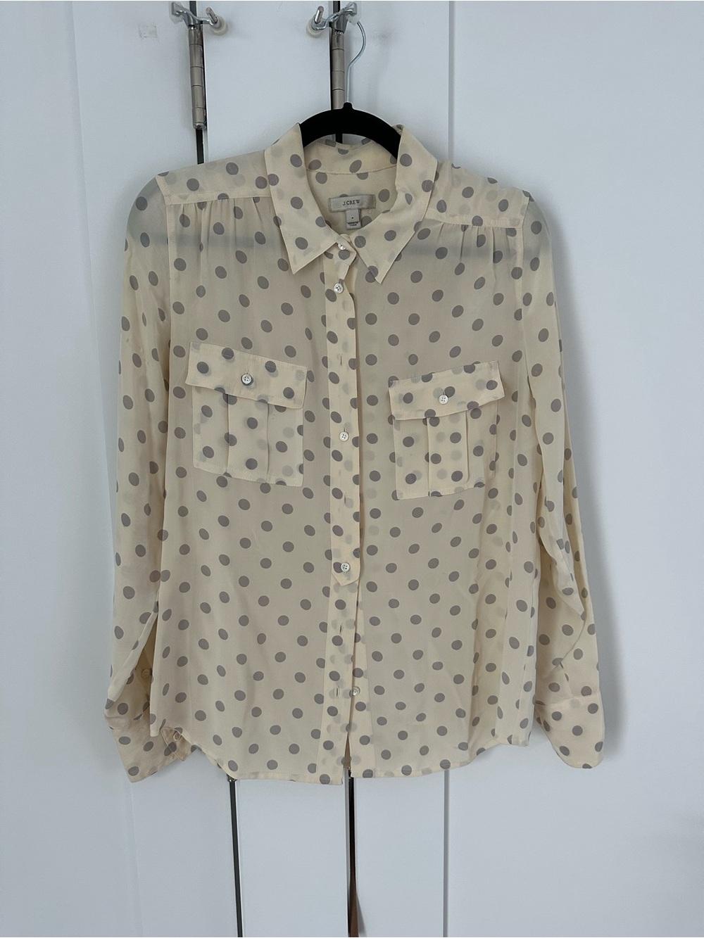 Silk JCrew Polka Dot Button-Down Shirt - Cream/Gray